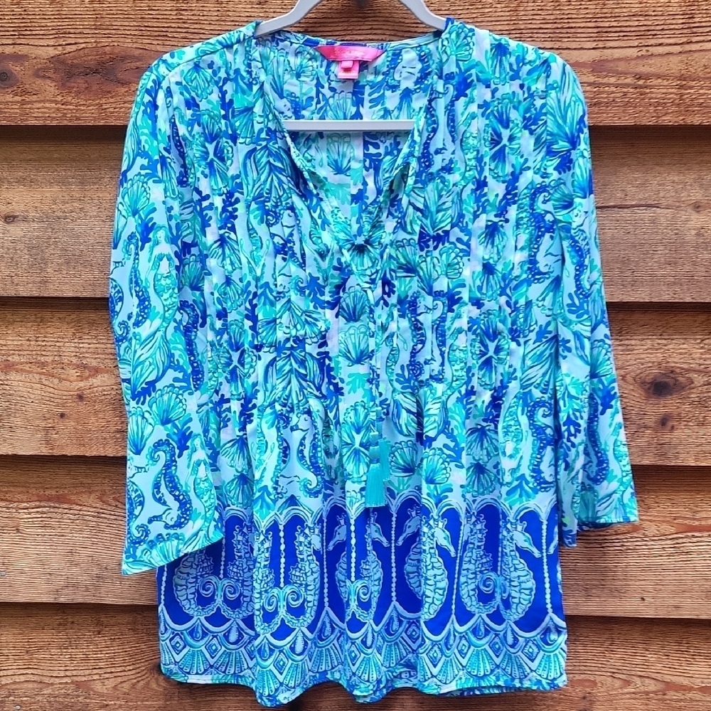 Lilly Pulitzer Marilina Blue and Green Women's Top XS